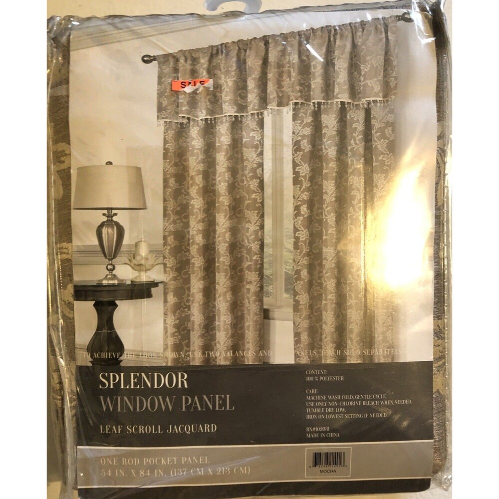Splendor Leaf Scroll Jacquard Window Panel Mocha One Rod 54"X84in